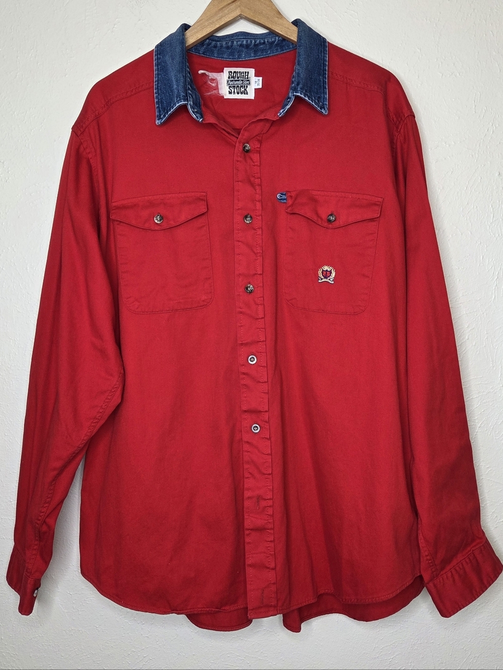 Vintage 90s Rough Stock Panhandle Slim Western Shirt Red Denim Collar XL